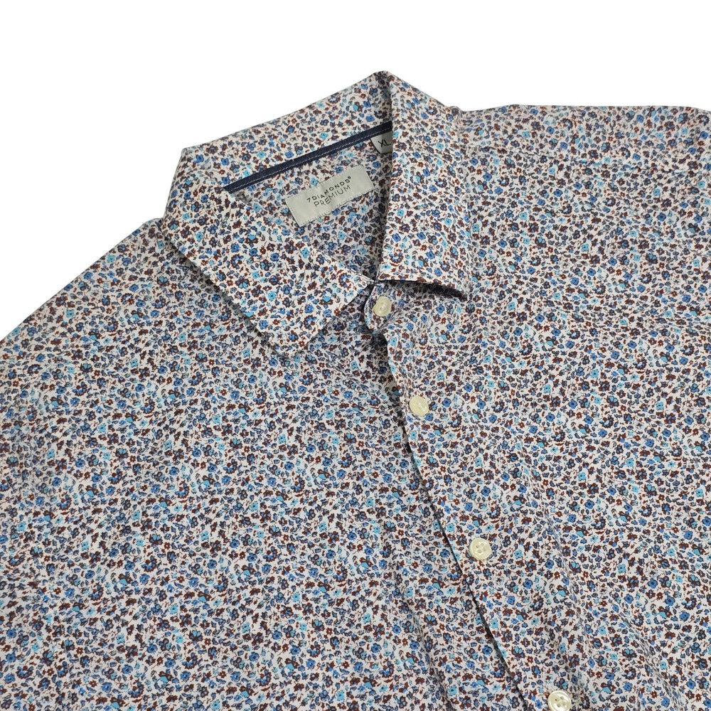 7 Diamonds Button Down Shirt Mens XL Blue Floral Short Sleeve Premium Cotton
